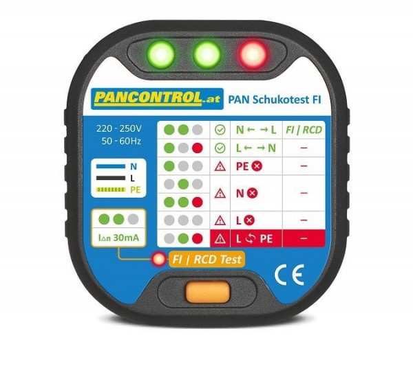 PANCONTROL Steckdosen-Prüfer + 30 mA FI-Tester, PAN Schukotest FI