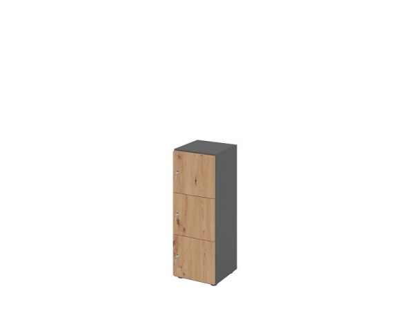 Hammerbacher Schließfachschrank schmal 3OH, 3 Türen mit Schloss, Korpus: Graphit, Türen: Asteiche, 40 x 42 x 110 cm (BxTxH), V234L3/G/R/DS