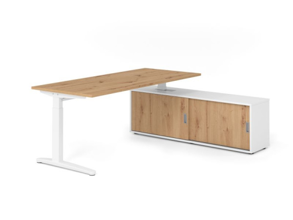 Hammerbacher Schreibtisch XB19, 180x80cm, Platte: Asteiche, 25mm dick, C-Fuß Gestell Weiß, höheneinstellbar, Ahorn, VXBE19SB/R/W/W/R