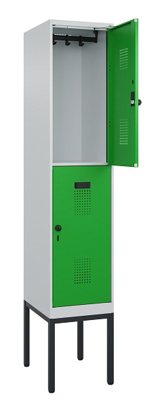 C+P Doppelstock-Spind Evolo PLUS, Gestell, 2 Fächer, 2120x400x500mm, 7035/6037, Drehriegel, 0493307-12 S10011