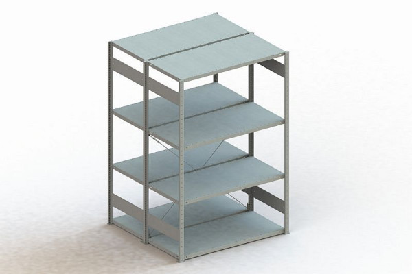 Meta Steckregal Meta CLIP 150 S3 Grundfeld doppelseitig, Höhe: 2000mm, Länge: 1300mm, Tiefe: 2 x 600mm, Bodenanzahl: 2 x 4, RAL 7035 lichtgrau, 9900004492