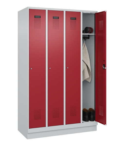 C+P Spind Evolo PLUS, mit Sockel, 4 Abteile, 1950x1200x500mm, 7035/3003, Verschluss Zylinderschloss, Ablageböden 4, 049020-40 S10031