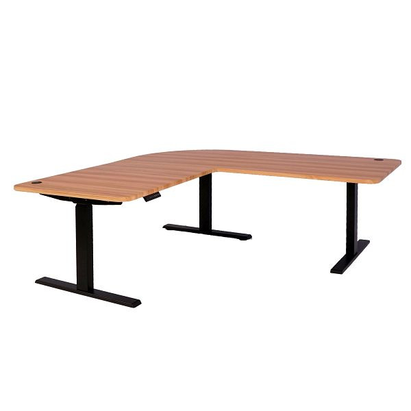 Mendler Eck-Schreibtisch HWC-D40, Computertisch, elektrisch höhenverstellbar 178x178cm 84kg, Eiche-Dekor, schwarz, 75754+62773