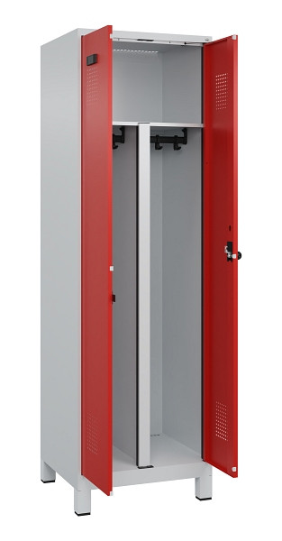 C+P PSA Schwarz-Weiß-Spind Evolo PLUS, mit Füßen, 2 Abteile, 1950x600x500mm, 70, Frontfarbe RAL 3020 Verkehrsrot, Drehriegel, 049012-20P S10005