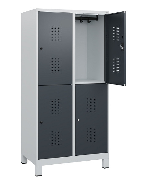 C+P Doppelstöckiger Spind Evolo PLUS, Füße, 4 Fächer, 1630x800x500mm, 7035/7016, Zylinderschloss, 0493105-22 S10039