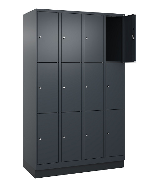 C+P Schließfachschrank Evolo PLUS, mit Sockel, 12 Fächer, 1950x1200x500mm, 7016/7016 Anthrazitgrau, Abteile 4, Abteilbreite 300 mm, 049020-403 S10016