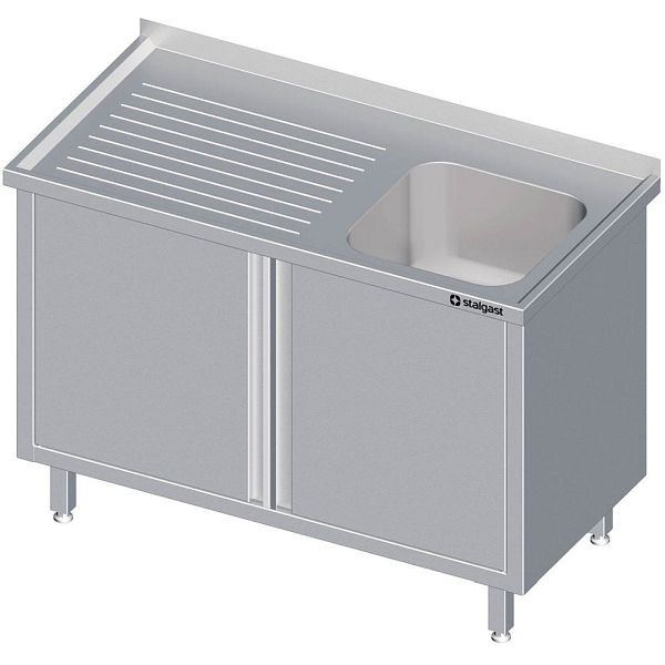 Stalgast Spülschrank mit Flügeltüren, mit einem Becken rechts, 1500x700x850 mm, mit Aufkantung, verschweißt, VSK15720RA