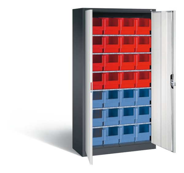 C+P Magazinschrank Serie 13, H1980xB1000xT420mm, Farbe: Schwarzgrau / Lichtgrau, Muldengriff, 133144-22 S10036
