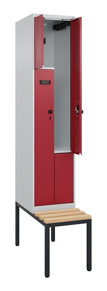 C+P Z-Spind Evolo PLUS, Bank, 2 Fächer, 2120x400x815mm, 7035/3003, Drehriegel, Sitzfläche Buche-Hartholz, Sitzbank, 0490537-122 S10010