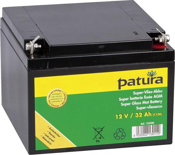 Patura Super-Vlies-Akku 12 V / 32 Ah C100 wartungsfreie Vliesbatterie, 133200