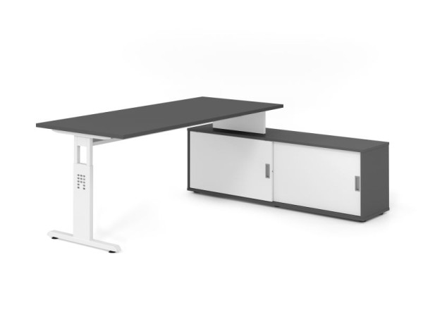 Hammerbacher Aufsatz-Schreibtisch OSE19, 180x80cm, Platte: Graphit, 25mm dick, T-Fuß Gestell Weiß, Ahorn, SB/G/W/G/W, VOSE19SB/G/W/G/W