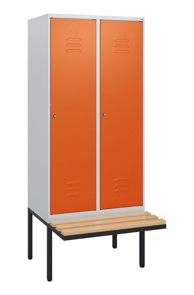 C+P Umkleidespind Classic PLUS, 2 Abteile, 1950x800x815mm, 7035/2004, Zylinderschlösser, Buche-Sitzleisten, 0800405-22 S10062