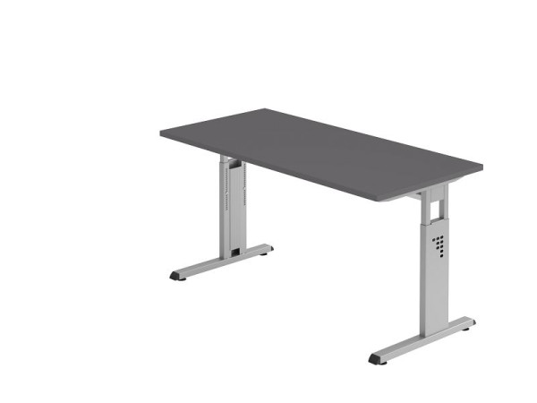 Hammerbacher Schreibtisch C-Fuß 140x67cm Graphit/Silber, 25 mm dick, 2 mm ABS-Kante. Rechteckform, VOS614/G/S