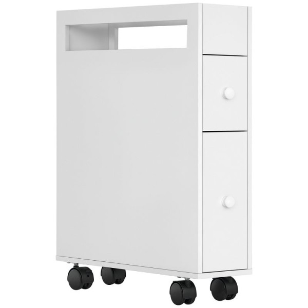 HOMCOM Nischenwagen Badschrank Rollschrank, schmales Design, zwei Schubladen, vier Räder, weiß, 16 x 49,5 x 66 cm, 834-539V90WT