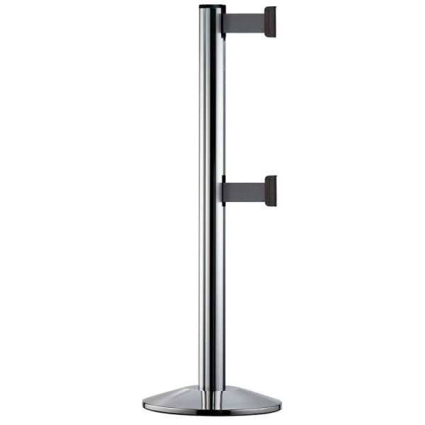 Stein HGS Personenleitsystem "Beltrac Extend Double" aus Aluminium, 2 x 3,7m, mobil, Pfosten: schwarz, Gurt: blau, Standard-Gurtendstücken, 28095-sw302