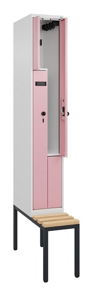 C+P Z-Spind Evolo PLUS, Bank, 2 Fächer, 2120x300x815mm, 9016/3015, Drehriegel, Sitzfläche Buche-Hartholz, Sitzbank, 0490537-102 S10016