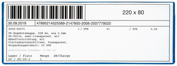 Eichner PVC-Magnettaschen, transparent/blau, Format: ca. 220 x 80 mm, VE: 10 Stück, 9218-04189