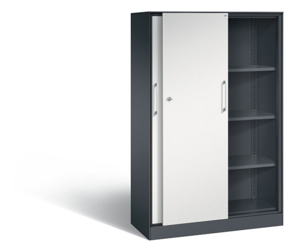 C+P Schiebetürenschrank Asisto, H1635xB1000xT435mm, Farbe: Schwarzgrau / Lichtgrau, Bügelgriff, 4 OH, 142012-000 S10048