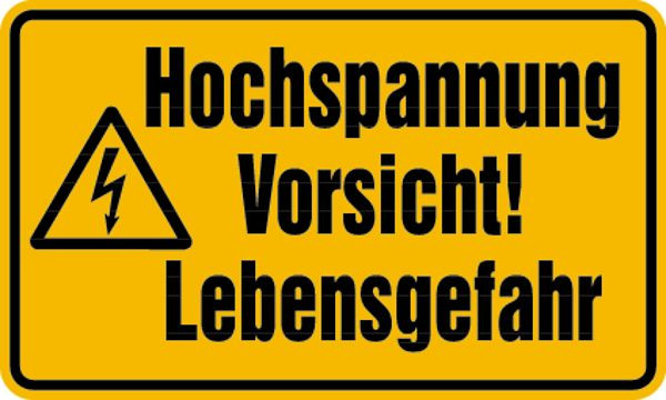 Schilder Klar Betriebsbeschilderung Hochspannung Vorsicht! Lebensgefahr, 300x200 mm Folie selbstklebend, 170/62