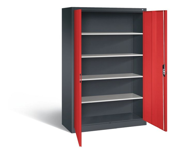C+P Büroschrank Acurado, H1950xB1200xT500mm, Farbe: Schwarzgrau / feuerrot, Muldengriff, 5 OH, 9480-000 S10765