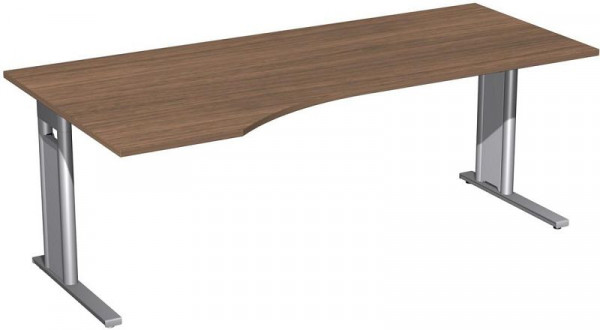 geramöbel PC-Schreibtisch links starr, C Fuß Blende optional, 2000x1000x720, Nussbaum/Silber, N-648314-NS