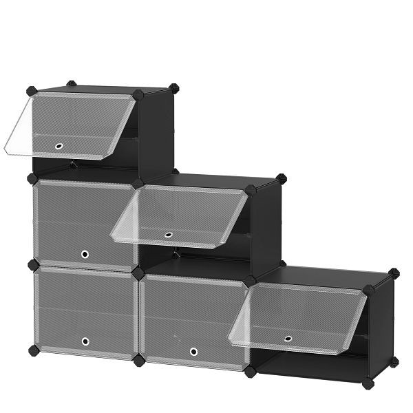 SONGMICS Verschließbares Schuhregal, Kunststoff-Schuhaufbewahrungsschrank, mit 6 Schlitzen, 30 x 40 x 30 cm pro Schlitz, mit Türen, schwarz, LPC033B01