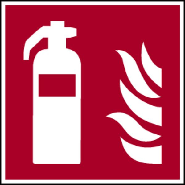 Schilder Klar Brandschutzzeichen Feuerlöscher DIN EN ISO 7010-F001, 200x200x1.5 mm Kunststoff, 1581/72