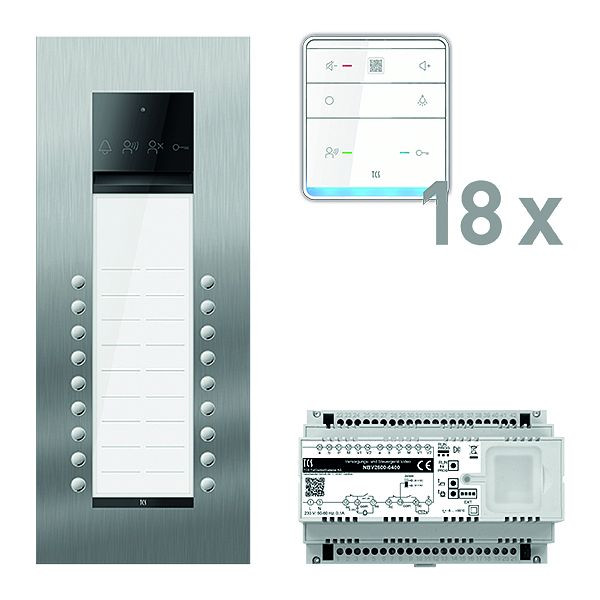 TCS Türkontrollsystem audio: pack PRO 18WE Außenstation ASU 18T UP 18x Freisprecher ISW6010 Steuergerät, PAUF182/005