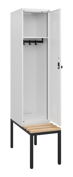 C+P Spind Evolo PLUS, 1 Abteil, 1950x400x815mm, 9016/9016, Drehriegel, Sitzfläche Holz, Sitzbank, 0490505-12 S10023