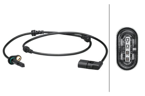 HELLA Sensor, Raddrehzahl, 2-polig, Vorderachse, Kabel: 970mm, 6PU 012 679-411