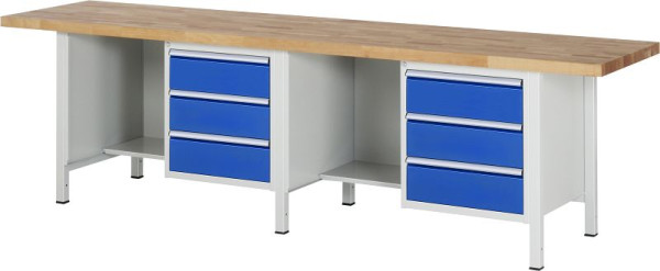 RAU Werkbank Serie 8000 - Gestell-Bauweise (Schweißgestell), 2 Unterbau-Container (3x Schublade, Ablageboden), 3000x840x700 mm, 03-8452A2-307B4S.11
