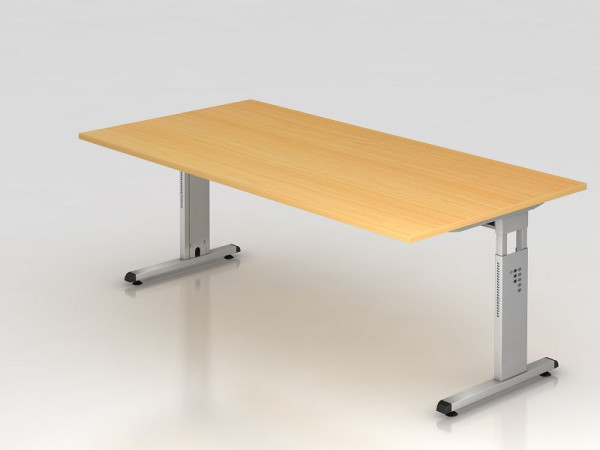 Hammerbacher Schreibtisch C-Fuß 200x100cm Buche/Silber, Arbeitshöhe 65-85 cm, VOS2E/6/S
