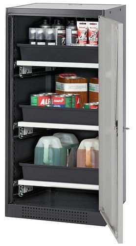 asecos Chemikalienschrank Systema-T CS-53R, Korpus anthrazit, Flügeltüren grau, 3 Tablarauszüge, 208846