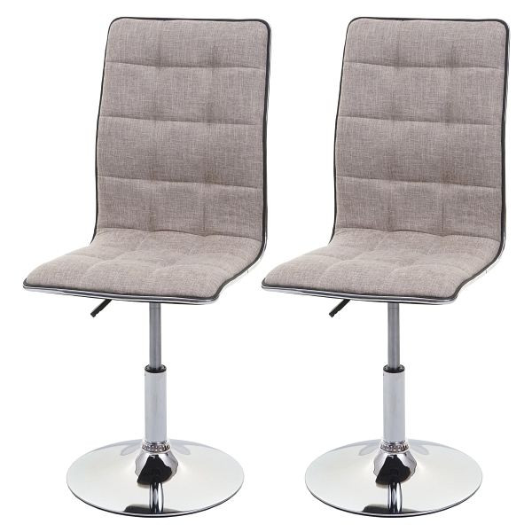 Mendler 2er-Set Esszimmerstuhl HWC-C41, Stuhl Küchenstuhl, höhenverstellbar drehbar, Stoff/Textil, creme-grau, 74270
