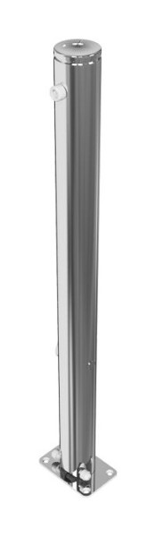 Schake Edelstahlpfosten Ø 76 mm mit Ziernut, umlegbar, selbsteinrastende Verriegelung für Dübel Befestigung, mit Dreikantverschluss nach DIN 3223, 4272FU