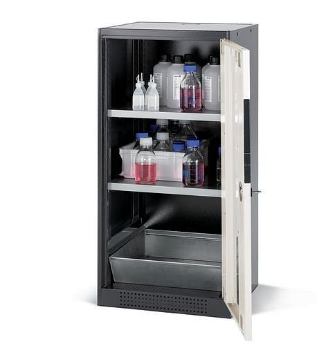 asecos Chemikalienschrank Systema CS-52RG, Korpus anthrazit, weiss, 2 Einlegeböden und Bodenwanne, 202635