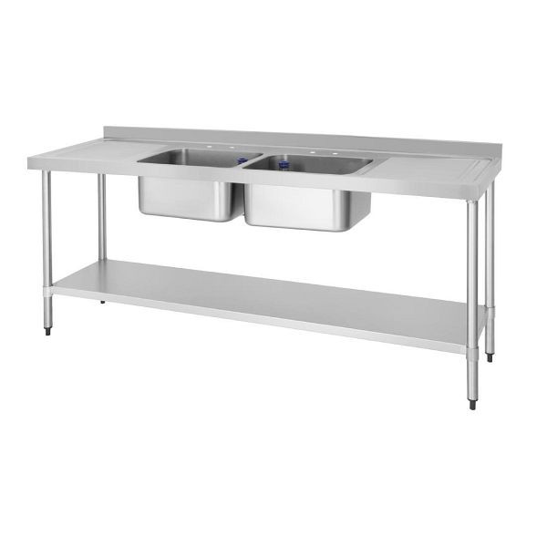 Vogue Doppelspüle mit zwei Abtropfflächen 2100mm, DY829