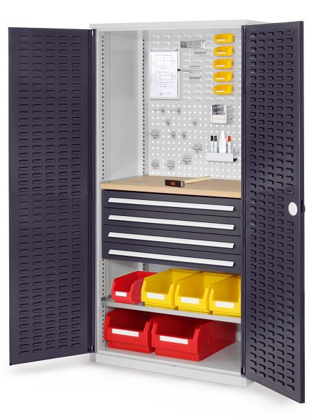 Kappes RasterPlan Schubladenschrank, Modell 26, RAL 7035/7016, Türinnenseite: Schlitzplatten 1950 x 1000 x 600 mm, 4 Schubladen H 100 mm, 1460.06.4024