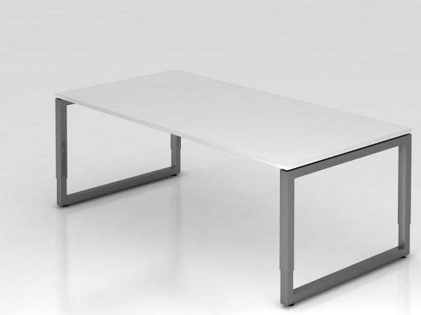Hammerbacher Schreibtisch O-Fuß eckig 200x100cm Weiß/Graph, Rechteckform mit schwebender Tischplatte, VRS2E/W/G