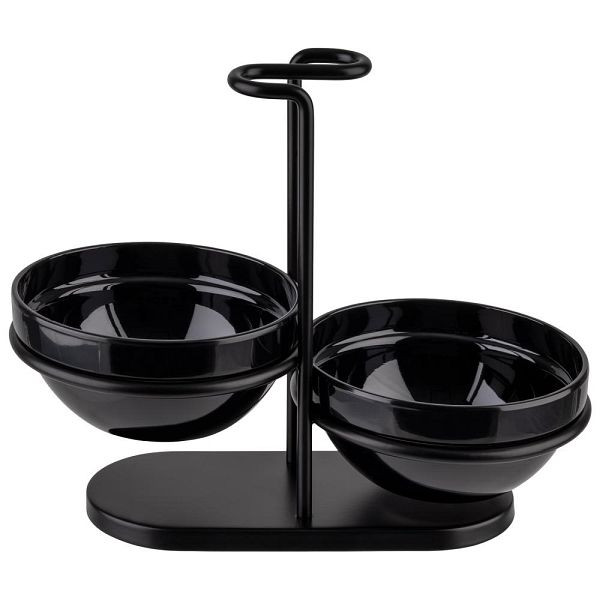 APS Löffelablage mit 2 Schalen, Gestell aus Edelstahl, Schalen Ø 12 cm aus Melamin, Höhe 19 cm, 00651