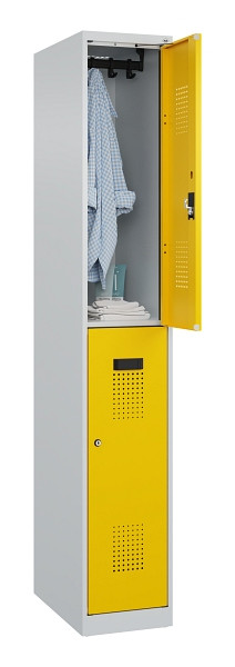 C+P Doppelstöckiger Spind Evolo PLUS, 2 Fächer, 1850x300x500mm, 7035/1023, Zylinderschloss, 049300-10 S10028