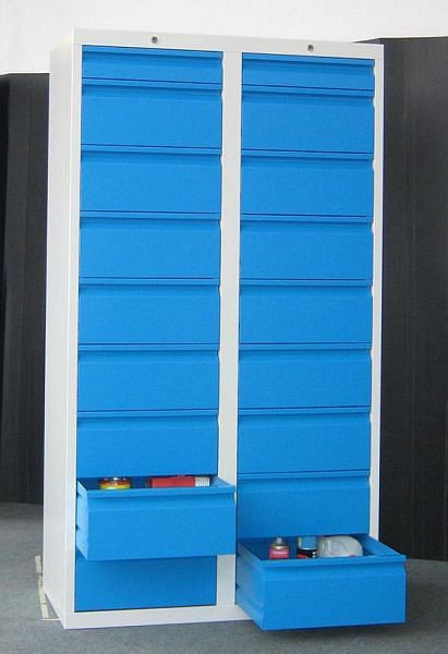 Pavoy Schubladenschrank Gleitführung, 1800/1000/500, Zylinderschloss, 2 Reihen, 2x100, 16x200, 43447-100-008-905303