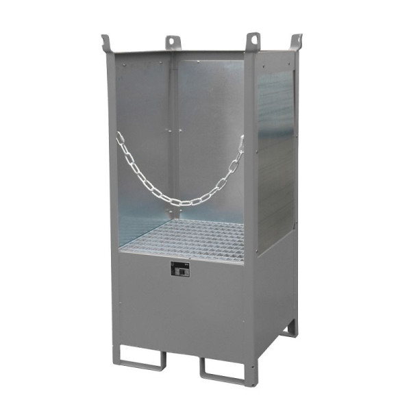 STEIN HGS Fass-Stapelpalette FSP, RAL 7005 mausgrau, lackiert, 225 Liter, Spritzschutzwand 3-seitig, 79140.0017