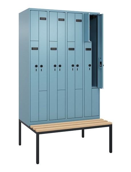 C+P Z-Spind Evolo PLUS, 8 Fächer, 2120x1200x815mm, 0010/0010, Drehriegel, Sitzfläche Buche-Hartholz, Sitzbank, 0490537-408 S10021