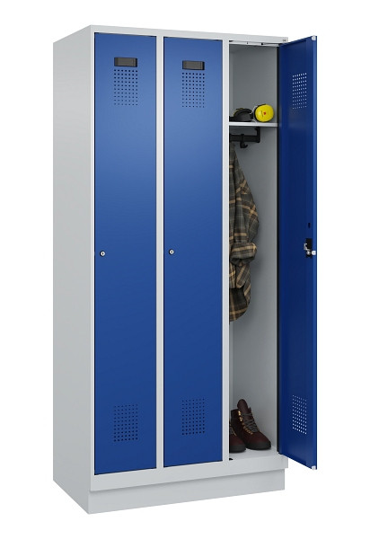 C+P Spind Evolo PLUS, mit Sockel, 3 Abteile, 1950x900x500mm, 7035/5010, Verschluss Zylinderschloss, Ablageböden 3, 049020-30 S10033