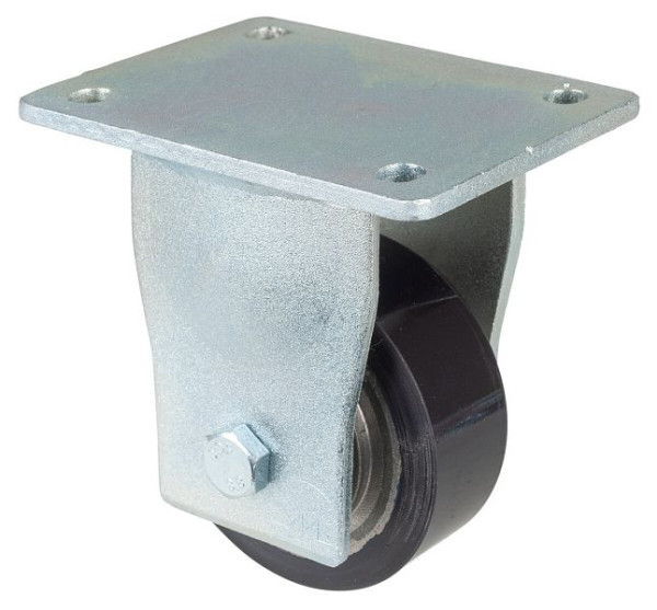BS Rollen Schwerlastrolle, Bockrolle, Rad-Breite 40 mm, Rad-Ø 100 mm, Tragfähigkeit 290 kg, Guss-Polyurethan 78 Shore A, Guss, Kugellager, RR110.C11.101
