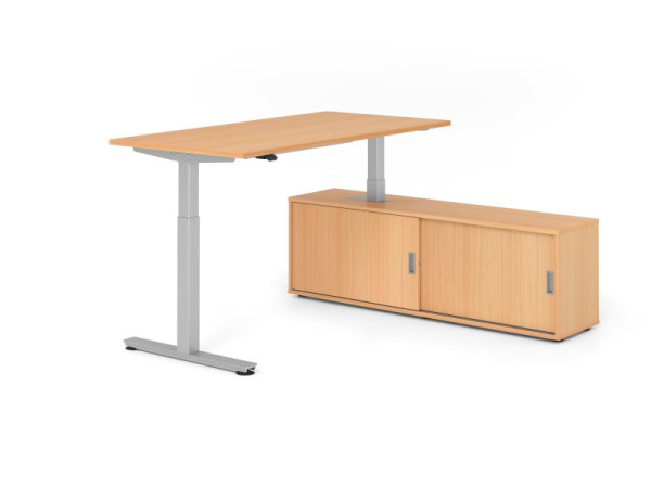 Hammerbacher Schreibtisch XMST16, 160x80cm, Platte: Buche, T-Fuß Gestell Silber, Höhe: 71 - 120 cm, Buche / Buche, VXMST16SB/6/S/6/6