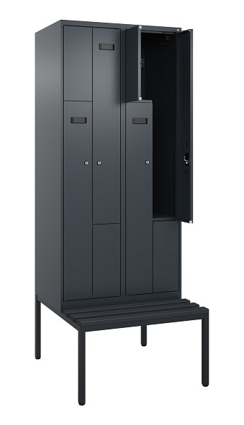 C+P Z-Spind Evolo PLUS, Bank, 4 Fächer, 2120x800x815mm, 7016/7016, Zylinderschloss, Sitzfläche Kunststoff, Sitzbank, 0490537-224 S10097