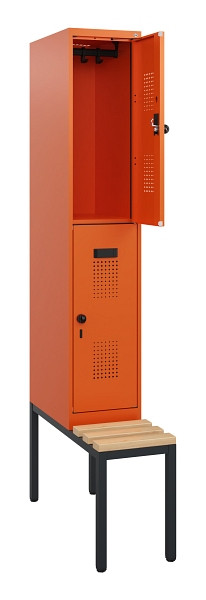 C+P Doppelstöckiger Spind Evolo PLUS, Bank, 2 Fächer, 1950x300x815mm, 2004/2004, Drehriegel, Sitzfläche Buche-Hartholz, Sitzbank, 0493505-10 S10030