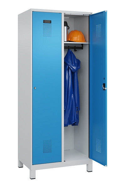 C+P Spind Evolo PLUS, mit Füßen, 2 Abteile, 1950x800x500mm, 7035/5012, Verschluss Zylinderschloss, Ablageböden 2, 049010-22 S10034